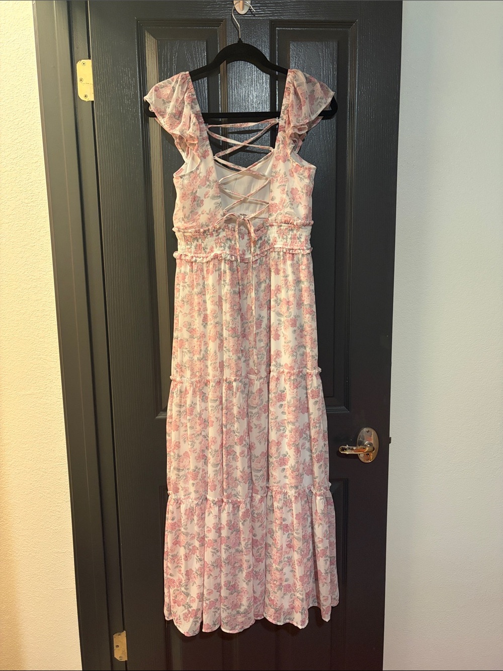Altar'd State Pink Floral Maxi Dress with Lace-Up Back